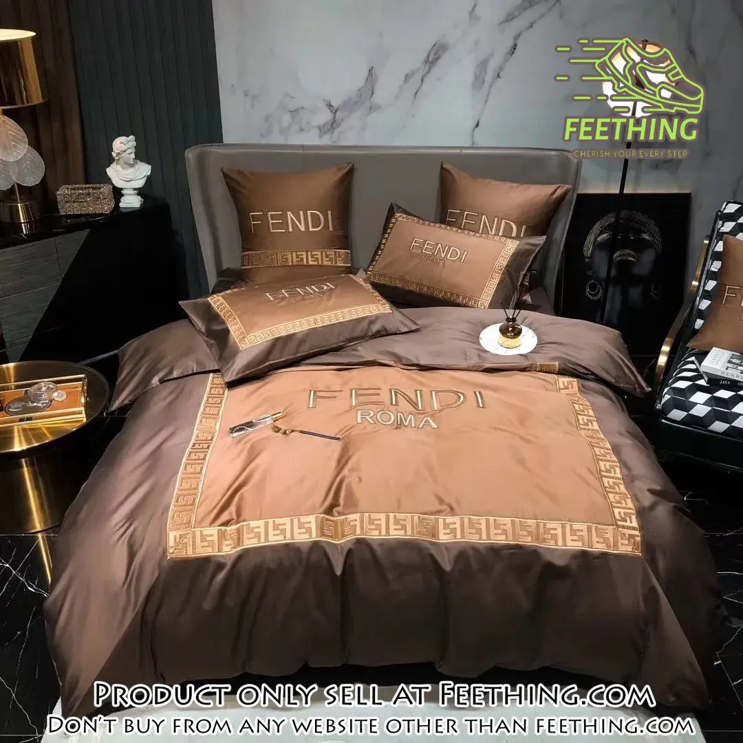 Fendi roma brown luxury brand premium bedding set bedspread duvet cover set home decor ft3421342